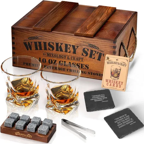 Vista 16 de Mixology & Craft Juego de piedras de whisky con vasos y balas de acero, regalo para hombres
