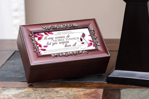 Vista 3 de Cottage Garden Muchas mujeres Rose Wood Finish Joyero Caja de música reproduce Canon en D