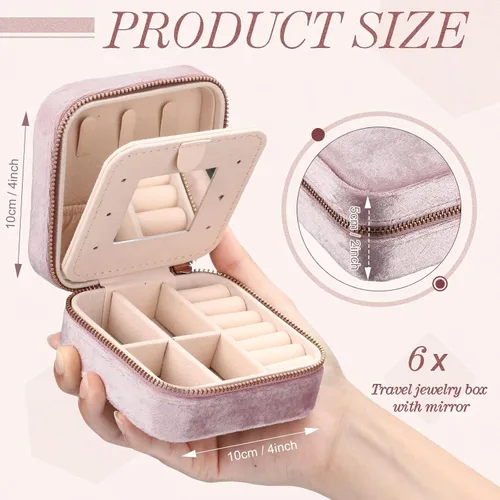 Vista 2 de Yinkin Joyero de viaje portátil de 6 piezas, caja de regalo de dama de honor, joyero de terciopelo, pequeño organizador de joyas de viaje, mini