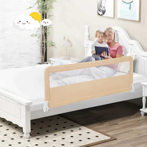 Vista 8 de BABY JOY Rieles de cama para niños pequeños, 59 pulgadas, extra largo, protector de cama abatible con correa de seguridad, barandilla plegable