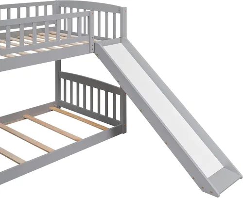 Vista 5 de CITYLIGHT Twin Over Twin Low Bunk Bed with Slide and Storage Stairs, Gray Grey