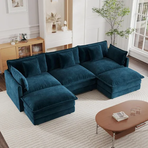 Vista 28 de mikibama - Sofá seccional modular, sofá en forma de L de 76.4 pulgadas para sala de estar, sofá cama cómodo tipo nube con otomano móvil, combinación