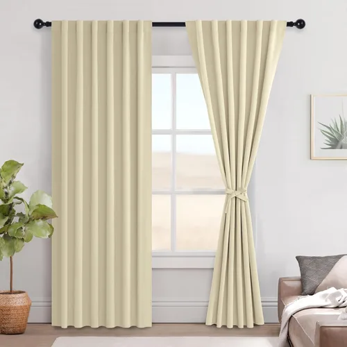Vista 163 de Hiasan Cortinas opacas negras para dormitorio, cortinas opacas cortas de 45 pulgadas de largo, con aislamiento térmico, bolsillo para barra