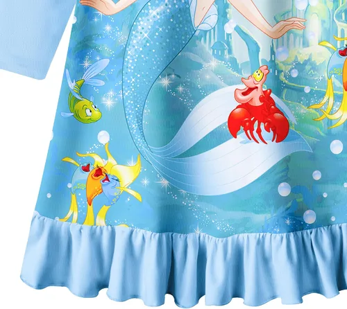 Vista 7 de QASALOP Disfraz de princesa de sirena para niñas pequeñas vestido de dibujos animados manga larga uso casual para el hogar para niños de 3 a 7 años
