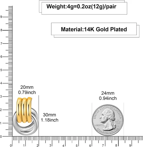 Vista 5 de Aretes gruesos de nudo dorado para mujer, aretes de eslabones largos con diseño geométrico de oro y plata