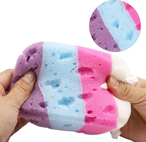 Vista 3 de BTYMS Esponja de baño exfoliante para el cuerpo, esponja de ducha, esponja suave, puf de espuma para el cuerpo, 3 piezas