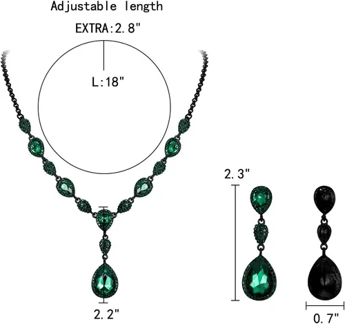 Vista 5 de EleQueen - Conjuntos de joyería con aretes colgantes de circonia cúbica en forma de lágrima con collar en Y para mujeres, damas de honor, novias