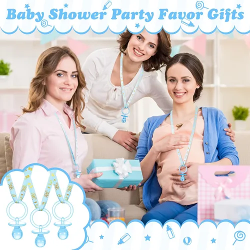 Vista 6 de Geiserailie 36 piezas de chupetes de baby shower, collar de chupetes acrílicos azules para niños, regalos de fiesta para niños, chupones para baby