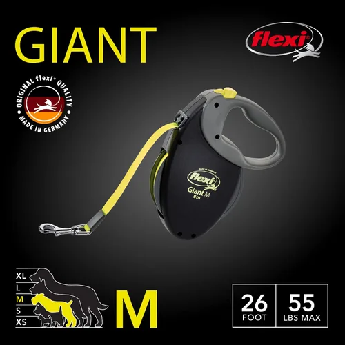 Vista 2 de FLEXI Correa Retráctil Giant Tape para Perros Medianos de Hasta 55 libras – 26 pies, Negro Correa para Caminar Mascotas Sin Enredos con Freno
