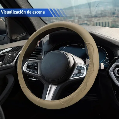 Vista 5 de Funda de cuero para volante de automóvil, 15 pulgadas, antideslizante, transpirable, protector de volante automotriz, accesorios universales