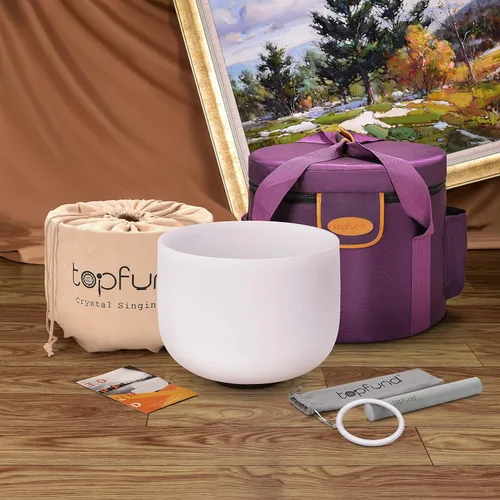 Vista 8 de TOPFUND 528 Hz Solfeggio Crystal Singing Bowl 8 inch with Heavy Duty Carrying Case and Suede Mallet