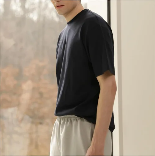 Vista 2 de EDUARDO Camiseta básica de manga corta para hombre Semi Over Relaxed Fit Tee (mezcla modal de algodón)