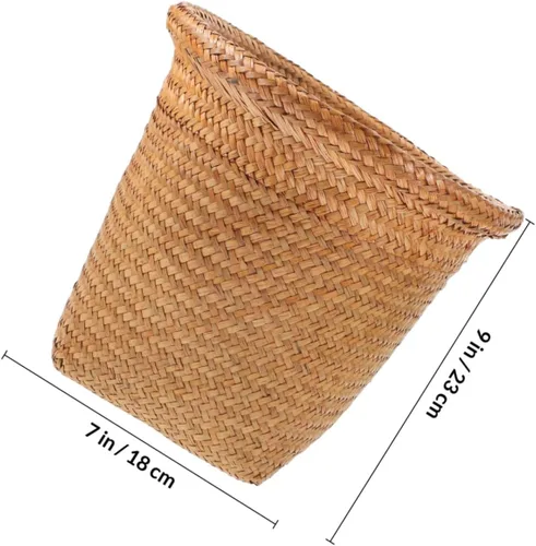 Vista 2 de Diseño de papelera tejida con paja para el hogar, uso versátil, sala de estar, dormitorio, cocina, 1 ud