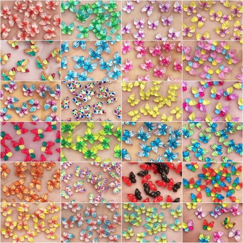 Vista 5 de Diamantes de imitación de mariposa con parte trasera plana, 80 unidades de 0.394 pulgadas, dijes de mariposa de resina para uñas, adornos, álbumes