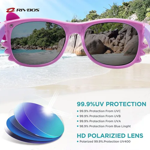 Vista 3 de RIVBOS RBK002 - Lentes de sol para niños y niñas, con correa polarizada, protección UV, flexible, de goma