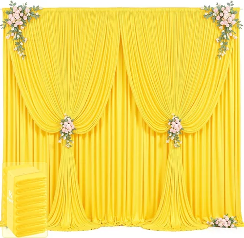 Vista 18 de 20 pies x 12 pies Cortinas de Telón de Fondo Azul Bebé Sin Arrugas para Bodas y Fiestas, Telón de Fondo de Tela Azul, Cortinas para Bodas