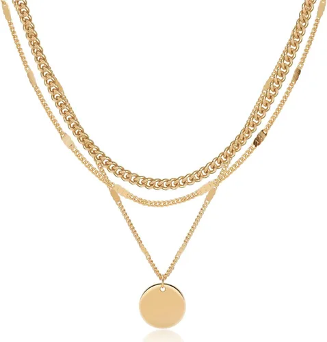 Vista 4 de ASCOMY Collares en capas para mujer, delicado collar de oro chapado en oro de 14 quilates, collar de espiga para mujer, collar de cruz de perlas