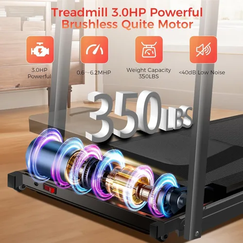 Vista 3 de Cinta de correr para el hogar, caminadora con barra de mango – Cinta de correr plegable portátil de 3.0 HP, capacidad de peso de 350 libras