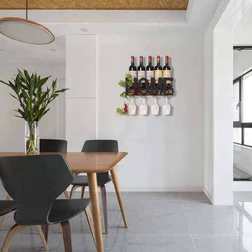 Vista 6 de Soporte de metal para botellas y copas de vino de Soduku, para montar en la pared, con espacio para almacenar corchos
