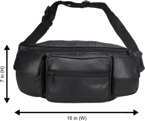 Vista 8 de Cangurera de Leatherboss Jumbo con bolsillos laterales Valcro, Negro