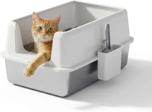 Vista 7 de Caja de arena para gatos de acero inoxidable, caja de arena de metal cerrada XL con tapa y filtro de arena lateral, diseño antiadherente antifugas
