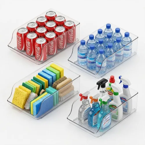 Vista 6 de Caja Organizadora Transparente para Botellas de Agua y Refrescos para Refrigerador, Despensa (2 PAQUETES) Food-grade clear organizer holds up to 9