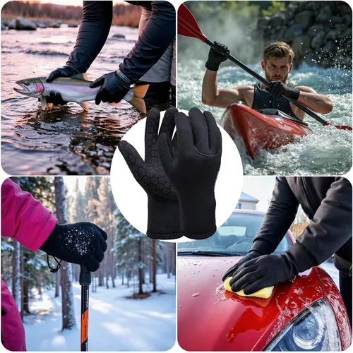 Vista 4 de Neoprene Gloves, 3mm Anti-Slip Diving Gloves Waterproof Wetsuit Gloves for Scuba Fishing Kayaking Surfing Swimming