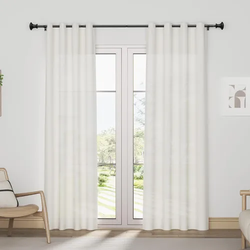 Vista 5 de Barra de cortina de pared de metal negro, 28"-48", 3/4" de diámetro, resistente, longitud ajustable, remates de diseño moderno