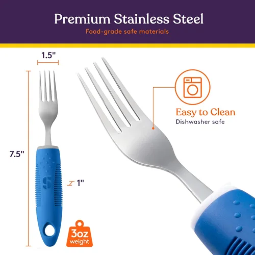 Vista 3 de Special Supplies Utensilios adaptativos (juego de cocina de 5 piezas) anchos, sin peso, asas antideslizantes para temblores de manos, artritis
