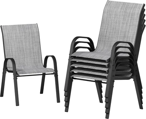 Vista 21 de UDPATIO Juego de 4 sillas de patio, sillas de comedor apilables para exteriores con respaldo alto, silla de tela de textileno transpirable para Negro