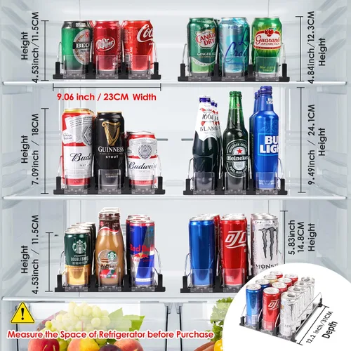 Vista 3 de Dispensador de bebidas para refrigerador, organizador de latas de soda autoempujable para refrigerador, 3 filas han sido montadas, organizador