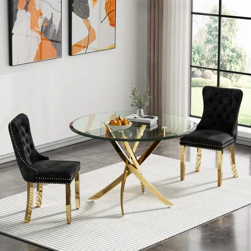 Vista 72 de Juego de mesa de comedor SSLine moderno de 3 piezas con mesa redonda de vidrio para 2, lujosa mesa de comedor circular de 36" con tapa de vidrio