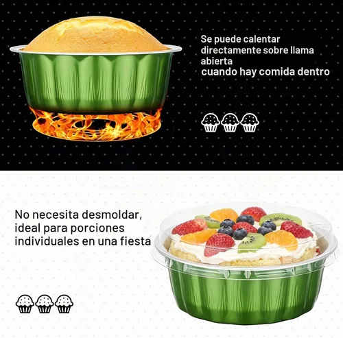 Vista 3 de Beasea Ramequines desechables con tapas, paquete de 50 tazas de papel de aluminio para hornear de 8 onzas, 235ml con tapas, moldes de aluminio