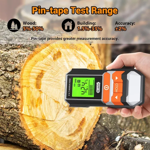 Vista 2 de Dr.meter Medidor de Humedad de Madera, 2 en 1 Probador de Humedad con y sin Punta, Sensor Digital de Humedad para Madera, Leña, Yeso, Papel, Piso