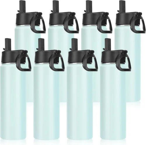 Vista 48 de Neihepal Botellas de agua aisladas de 22 onzas con tapa con popote a prueba de fugas, botella de agua de acero inoxidable de doble pared de boca