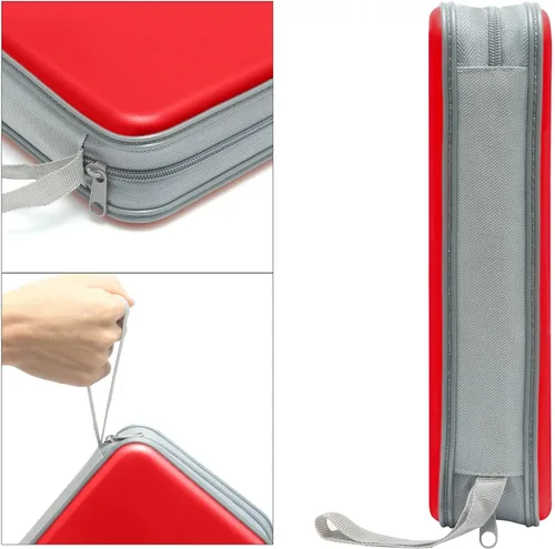 Vista 3 de Siveit Funda para CD, soporte para 80 CD/DVD, carteras para CD/DVD, estuches duros de plástico para CD/DVD, organizador de almacenamiento para Rojo