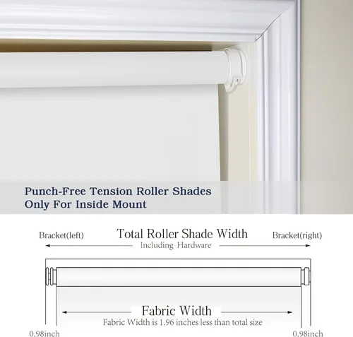 Vista 2 de Persianas enrollables opacas de montaje interior sin taladro, persianas de ventana de tensión fáciles de instalar, persianas impermeables para Blanco