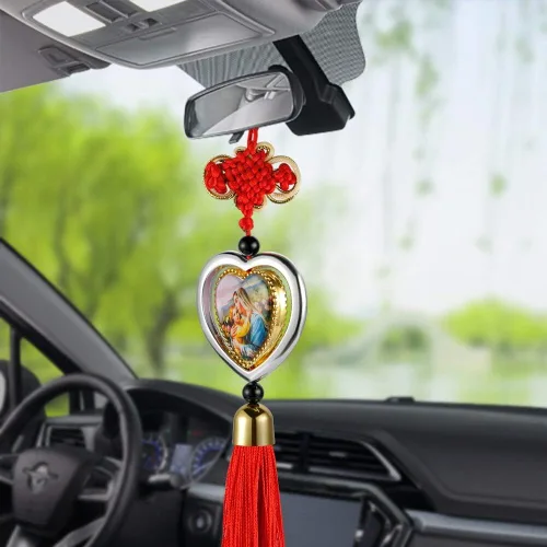 Vista 4 de Nuevo colgante de coche con cruz de Jesús 2024, adorno colgante de imagen de la Virgen María, decoración interior de automóviles cristianos