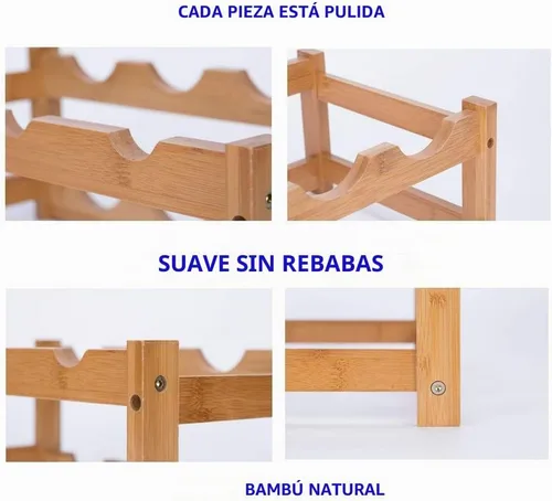 Vista 5 de Estante de vino de bambú - Estante de exhibición de encimera de 2 niveles para 8 botellas