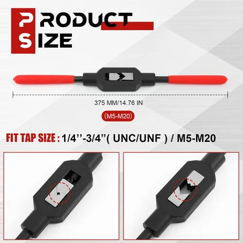Vista 2 de WILLBOND Llave de grifo ajustable M5-M20, herramienta de mango de trinquete para escariador para reparación de roscas automotrices, previamente