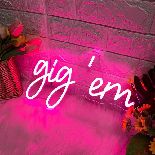 Vista 2 de Gig'em Aggies - Letrero de neón LED rosa para decoración de pared, funciona con USB, para concierto, dormitorio de niñas, decoración de habitación
