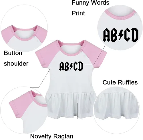 Vista 2 de Pack of 2, AB CD & Born to Rock Funny Print Dresses, Newborn Infant Baby Girls Princess Dress, Cute Ruffle