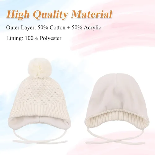 Vista 3 de Gorros de invierno para niña con forro polar para niños, gorro de punto con orejeras con pompón, de 0 a 8 años