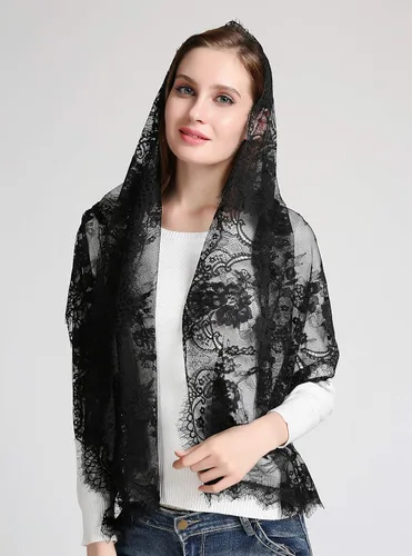 Vista 20 de Bufanda de encaje floral vintage de pestañas capilla velo mantilla infinito latino masa S04