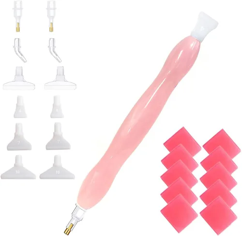Vista 12 de Herramienta hecha a mano del kit de la pluma del taladro del arte de la pintura del diamante 5D con 14 puntas y 10 ceras - azul plata HotPink
