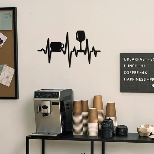 Vista 3 de Blulu Heartbeat - Cartel de café y bar de vinos de 15.75 x 9.04 pulgadas, decoración de pared rústica de metal negro para colgar en la pared