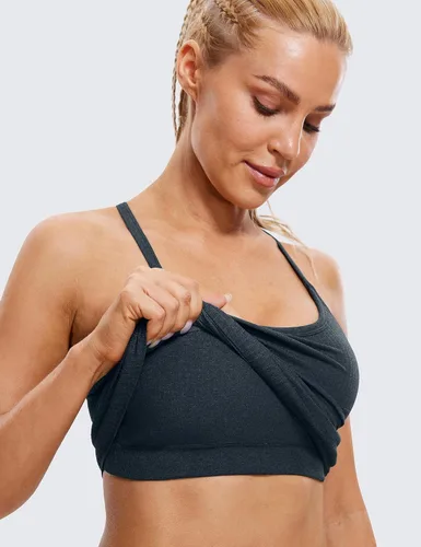 Vista 4 de CRZ YOGA - Camisetas deportivas para mujer, sin mangas, sin costuras, con espalda cruzada y brasier incorporado, camisetas para entrenamiento