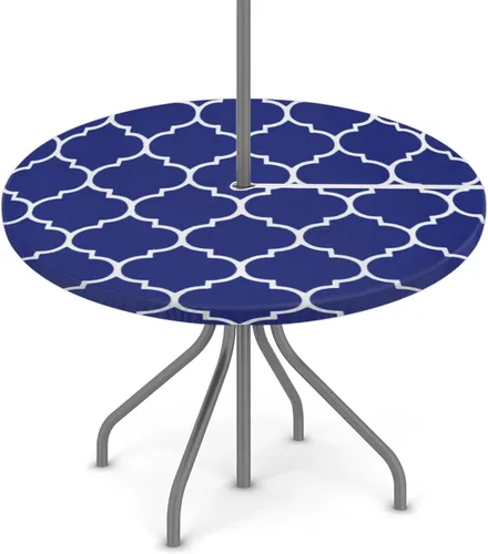 Vista 14 de Fitted Round Tablecloth with Umbrella Hole and Zipper Buffalo Plaid Outdoor Elastic Table Cloth 36"-44" Oil-Proof Waterproof Moroccan Patio Table