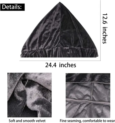 Vista 2 de Capa negra con capucha para Halloween de 59 pulgadas, capa larga de terciopelo para Halloween, disfraces de Halloween, accesorios de bruja de mago