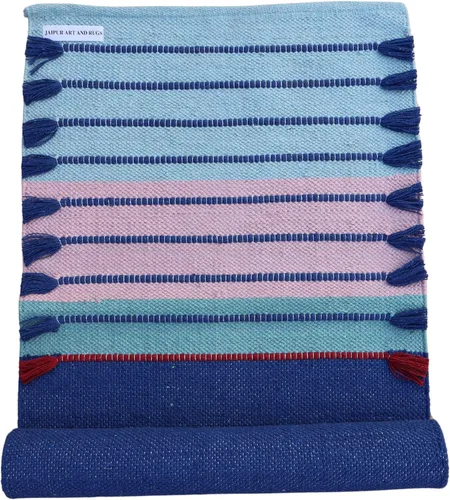 Vista 12 de Jaipur art & Rugs Estera de yoga de algodón - Alfombra tejida a mano ecológica - Antideslizante y gruesa (61x183x5mm) para fitness diario en casa
